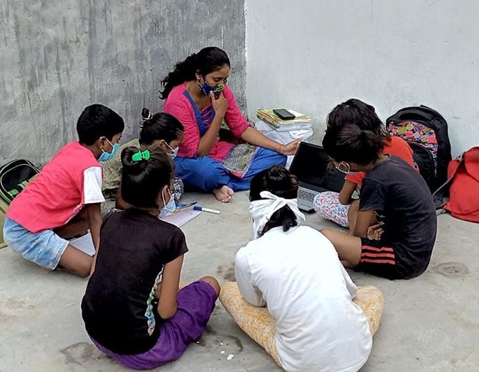Students sitting remote learning